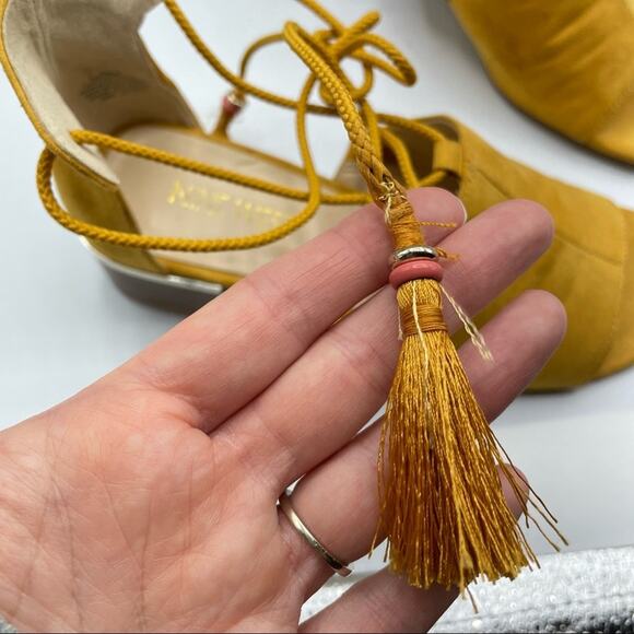 Nine West Yellow Faux Leather Peep Toe Strappy Ankle Wrap Sandals Womens 6 - Picture 7 of 8